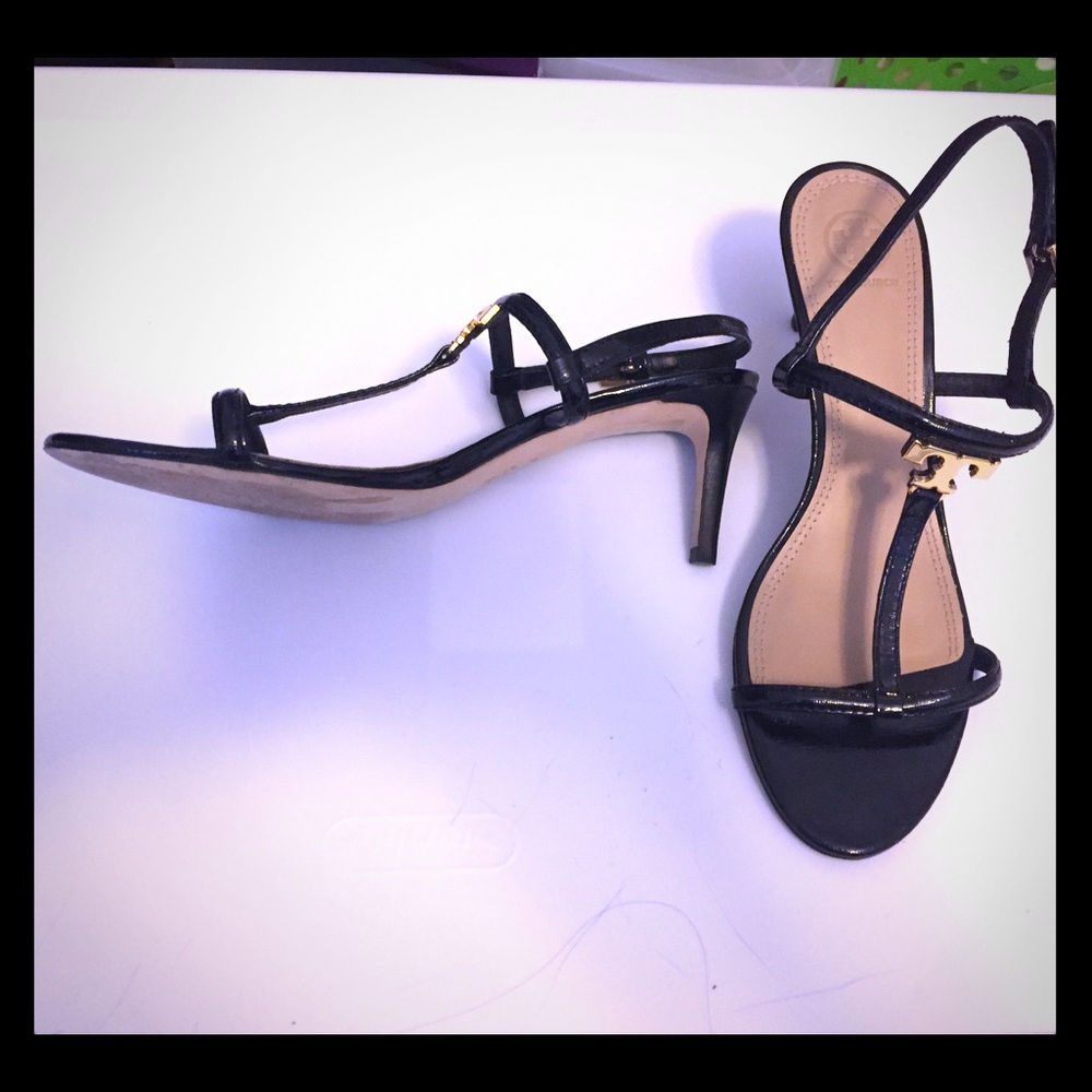 Strappy black heels by Tory Burch